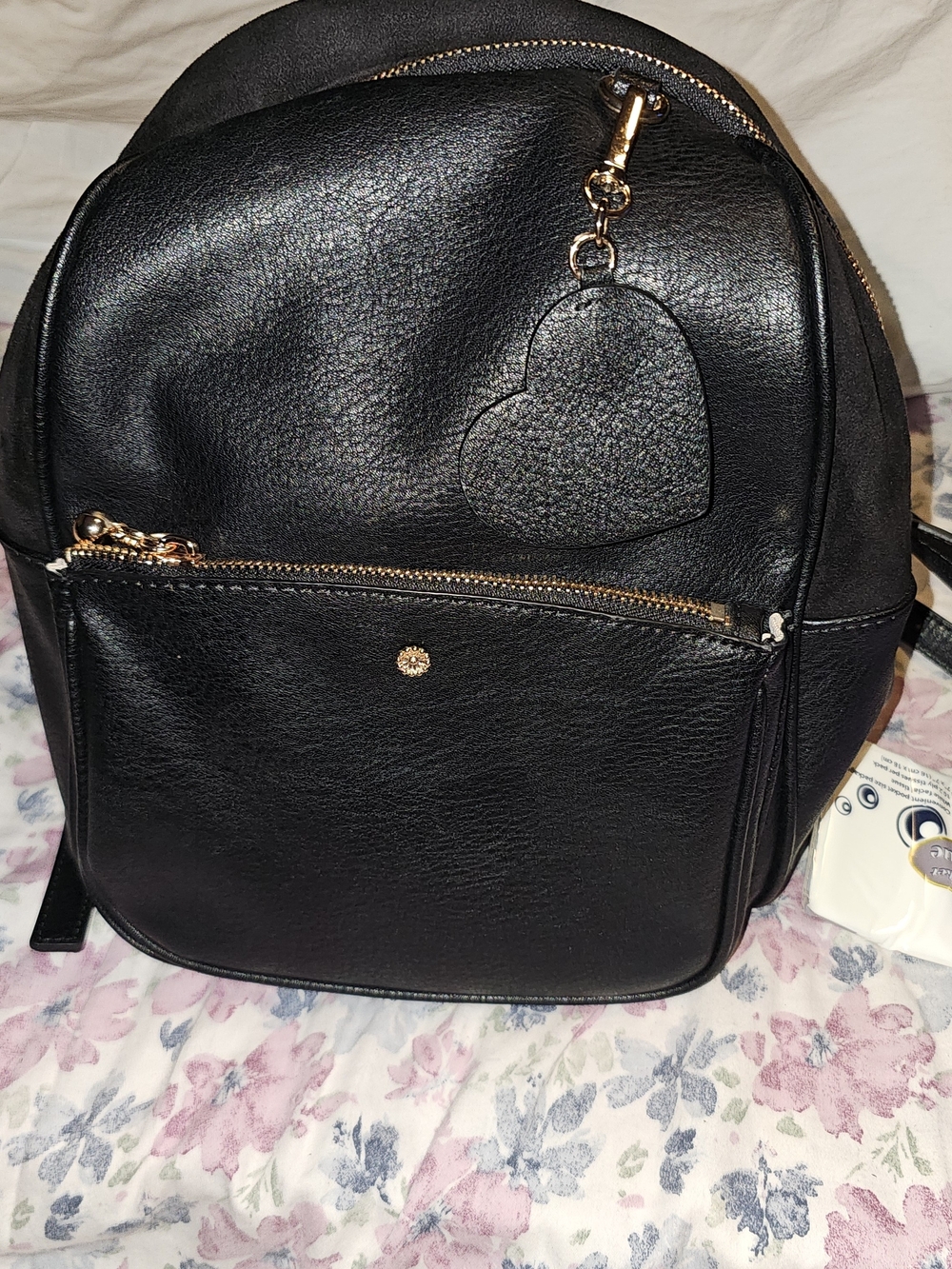 LC Lauren Conrad Black Faux Leather Backpack with Heart Charm